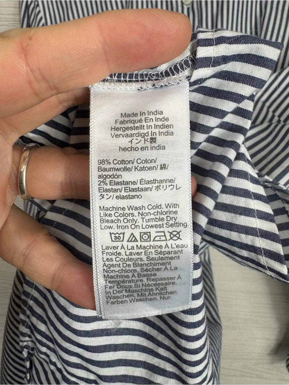 J. Crew Ruffleneck button-up top Blue White Striped XL